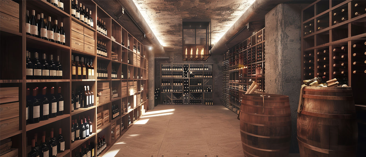 Illustration of wine bottles stored in a wine cellar, showcasing techniques to enhance flavor and longevity